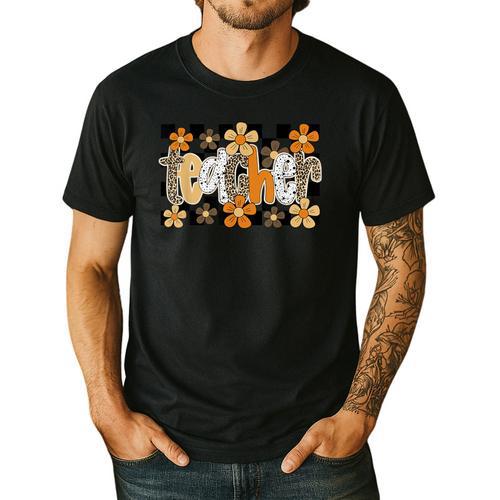 Teacher Appreciation Boho Floral Leopard Checkered Men's Casual T-Shirt - teacherstshirts.com UK