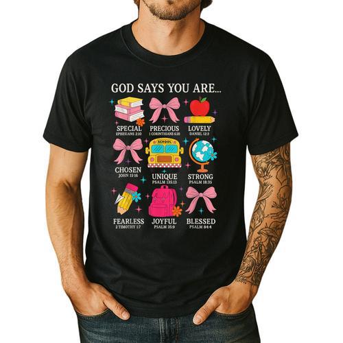 Teacher Christian God Says I Am Faith Religious Bible Verse Men's Casual T-Shirt - teacherstshirts.com AU
