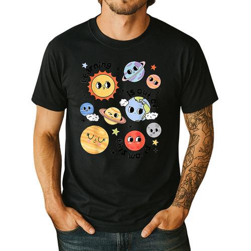 Teacher Space Science Learning Is Out Of World Solar System Men's Casual T-Shirt - teacherstshirts.com