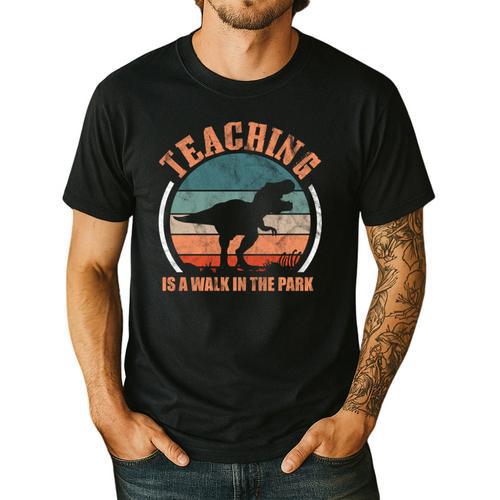 Teaching Is A Walk In The Park Teacher T-Rex Retro Men's Casual T-Shirt - teacherstshirts.com DE