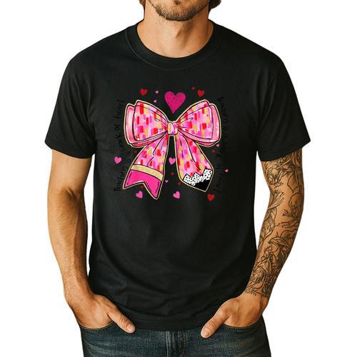 Teaching Is A Work Of Heart Pencil Bow Teacher Valentine Men's Casual T-Shirt - teacherstshirts.com CA