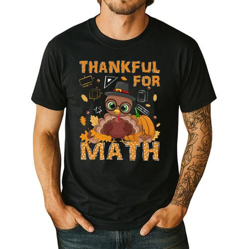 Thankful Math Turkey Teacher Happy Thanksgiving Men's Casual T-Shirt - teacherstshirts.com UK