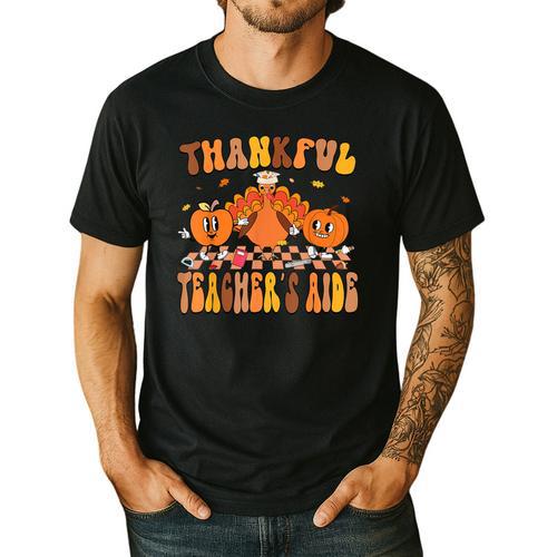 Thankful Teacher's Aide Thanksgiving Autumn Fall Women Men Men's Casual T-Shirt - teacherstshirts.com