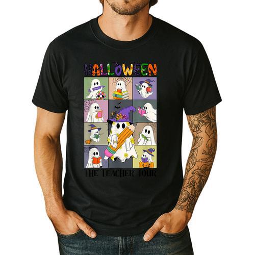 Women Halloween The Teacher Tour Ghosts Pencil Pumpkins Men's Casual T-Shirt - teacherstshirts.com