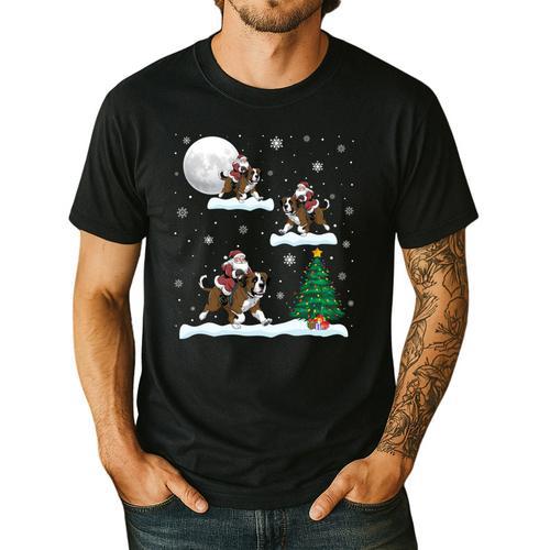 Xmas Lighting Tree Santa Riding Boston Terrier Christmas Men's Casual T-Shirt - Bostonterriersmerch.com