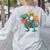 Boston Terrier Dog Riding Dinosaur T Rex Boys Women's Sweatshirt Back Print Ash
