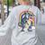 Boston Terrier Riding Dinosaur T-Rex Boys Kids Rainbow Women's Sweatshirt Back Print Ash
