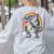 Boston Terrier Unicorn Riding Dinosaur T-Rex Girls Rainbow Women's Sweatshirt Back Print Ash
