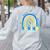 Be Kind Rainbow Down Syndrome Awareness Teacher Blue Yellow Women's Sweatshirt Back Print Ash