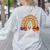 One Thankful Teacher Thanksgiving Turkey Rainbow Fall Women's Sweatshirt Back Print Ash