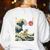 Boston Terrier Japanese Kanagawa Wave Surf Dog Women's Sweatshirt Back Print White