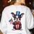 Boston Terrier Puppy Dog Holds His American Flag 4th Of July Women's Sweatshirt Back Print White