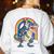 Boston Terrier Riding Dinosaur T-Rex Boys Kids Rainbow Women's Sweatshirt Back Print White