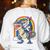 Boston Terrier Unicorn Riding Dinosaur T-Rex Girls Rainbow Women's Sweatshirt Back Print White