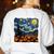 Halloween Pumpkin Starry Night Van Gogh Art Teacher Women's Sweatshirt Back Print White Halloween Pumpkin Starry Night Van Gogh Art Teacher Women's Sweatshirt Back Print White