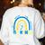Be Kind Rainbow Down Syndrome Awareness Teacher Blue Yellow Women's Sweatshirt Back Print White