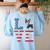 4th Of July Decor Patriotic LOVE Boston Terrier USA Flag Women's Sweatshirt Back Print Light Blue