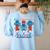 All American Teacher Pencil Coquette Bow USA Flag Teachers Women's Sweatshirt Back Print Light Blue