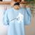 Bigfoot Walking With Bull Terrier Dog Women's Sweatshirt Back Print Light Blue