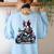 Biker Boston Terrier Dog Riding Motorbike Women's Sweatshirt Back Print Light Blue