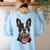Boston Terrier American Flag Women's Sweatshirt Back Print Light Blue