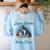 Boston Terrier American Gentleman Bibliophile Book Lover Women's Sweatshirt Back Print Light Blue