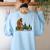 Boston Terrier Bigfoot Dog Walking Dog Mom Dad Kids Women's Sweatshirt Back Print Light Blue