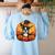 Boston Terrier Bostie Dog Breed Pet Halloween Pumpkins Women's Sweatshirt Back Print Light Blue