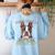 Boston Terrier Brindle Dog Professional Human Trainer Women's Sweatshirt Back Print Light Blue