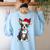 Boston Terrier Christmas Santa Hat Tree Lights Pajama Women's Sweatshirt Back Print Light Blue
