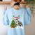 Boston Terrier Christmas Tree Lights Santa Hat Women's Sweatshirt Back Print Light Blue