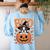 Boston Terrier Costume On Pumpkin Halloween Boston Terrier Women's Sweatshirt Back Print Light Blue