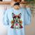 Boston Terrier Dia De Los Muertos Day Of The Dead Dog Skull For Men Women Kids Women's Sweatshirt Back Print Light Blue