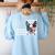 Boston Terrier Dog 4th Of July US American Flag Patriotic Women's Sweatshirt Back Print Light Blue