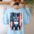 Boston Terrier Dog American USA US Flag Pets Vintage Outfit Women's Sweatshirt Back Print Light Blue