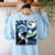 Boston Terrier Dog Art Van Gogh Starry Night Boston Terrier Women's Sweatshirt Back Print Light Blue