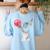 Boston Terrier Dog Blowing Chewing Bubble Gum Pink Women's Sweatshirt Back Print Light Blue
