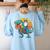 Boston Terrier Dog Riding Dinosaur T Rex Boys Women's Sweatshirt Back Print Light Blue