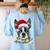Boston Terrier Dog Santa Christmas Tree Lights Xmas Women's Sweatshirt Back Print Light Blue