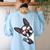 Boston Terrier Dog From Side Boston Bull Women's Sweatshirt Back Print Light Blue