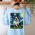 Boston Terrier Dog Starry Night Painting Women's Sweatshirt Back Print Light Blue