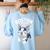 Boston Terrier Girl Cute Cartoon For Dog Owners Pet Terrier Women's Sweatshirt Back Print Light Blue