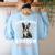 Boston Terrier Groovy World's Best Boston Mom Women's Sweatshirt Back Print Light Blue