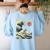 Boston Terrier Japanese Kanagawa Wave Surf Dog Women's Sweatshirt Back Print Light Blue