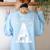 Boston Terrier Mom Dad Dog Alien UFO For Men Women Women's Sweatshirt Back Print Light Blue