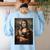 Boston Terrier Mona Lisa Painting Art Dog Mom Dad For Men Women Kids Women's Sweatshirt Back Print Light Blue