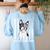 Boston Terrier Papa Cool Dog Lover USA American Flag Men Women Women's Sweatshirt Back Print Light Blue