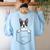 Boston Terrier In The Pocket Cute Boston Terrier Dog Lovers Men Women Girls Kids Women's Sweatshirt Back Print Light Blue