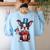 Boston Terrier Puppy Dog Holds His American Flag 4th Of July Women's Sweatshirt Back Print Light Blue