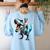 Boston Terrier Riding T-Rex Dinosaur Dog Lover Women's Sweatshirt Back Print Light Blue
